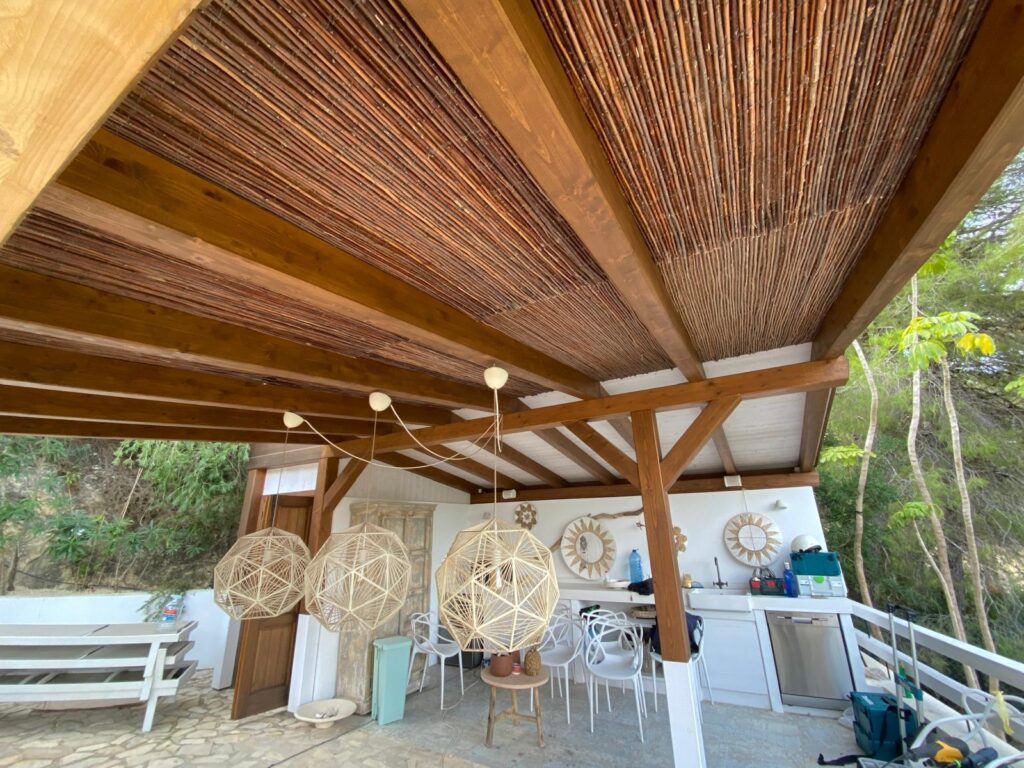 Restored pergola beams at a villa in Jávea