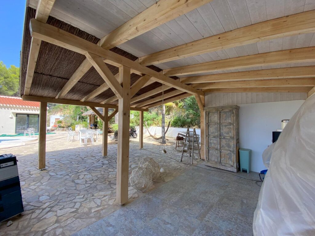 Restored wooden pergola and terrace in Jávea