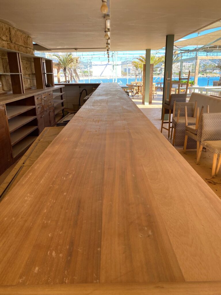 Iroko bar at Atalaya restaurant after restoration