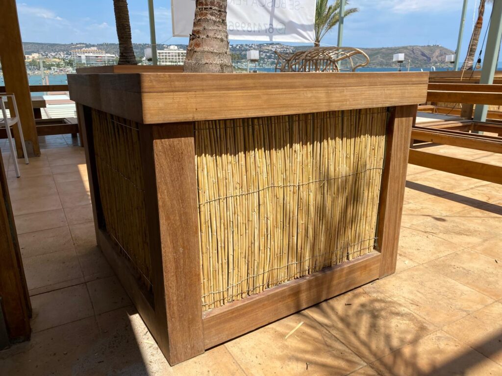 Iroko planter after restoration at Atalaya restaurant