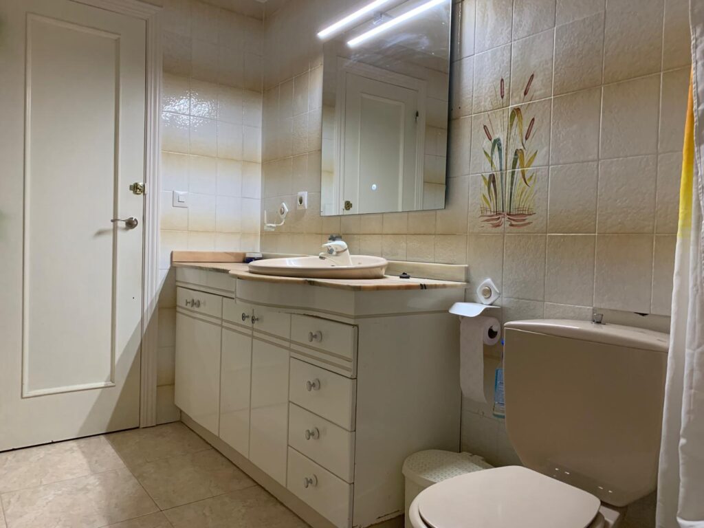 Dated bathroom with old vanity before renovation